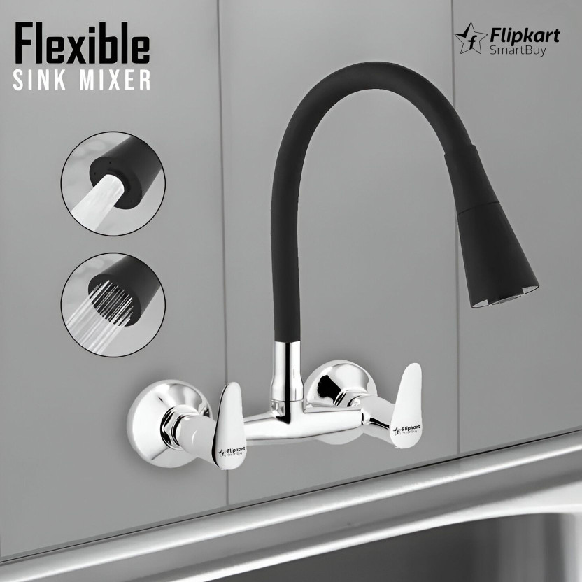 Flipkart SmartBuy Vignette Brass Heavy Hot & Cold Kitchen Sink Mixer Tap With Matt Black 360 Degree Flexible Silicon Spout With Dual Flow Pattern, For Kitchen Sink/ Sink Mixer Faucet(Wall Mount Installation Type)