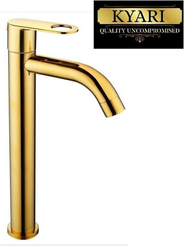 Kyari - Tall Deck Mount Table top Basin Pillar Tap ( GOLD ) HOLEX Handle For Wash Basin Pillar Tap Faucet(Deck Mount Installation Type)