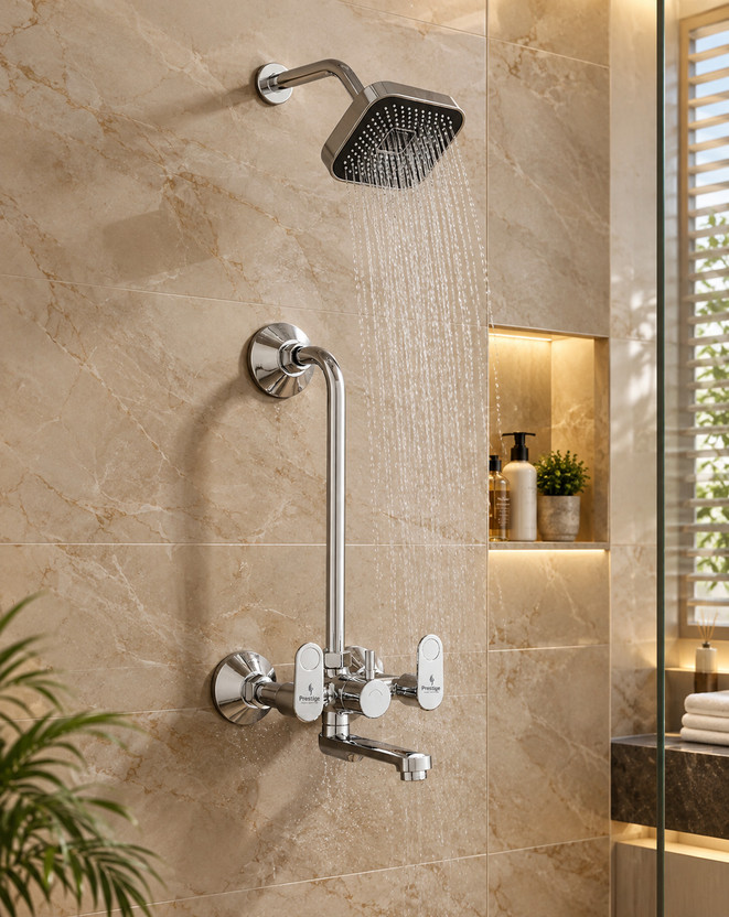 Prestige Prime Full Brass Wall Mixer With L Bend With 4inch Garnet shower with 9inch arm Wall Mixer Faucet(Wall Mount Installation Type)