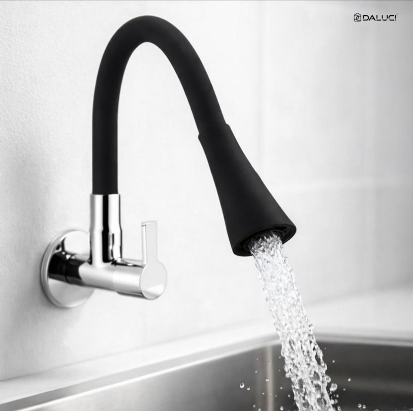DALUCI wall mounted kitchen tap flexible faucet black kitchen tap sink tap Pillar Tap, Sink Tap Faucet(Wall Mount Installation Type)