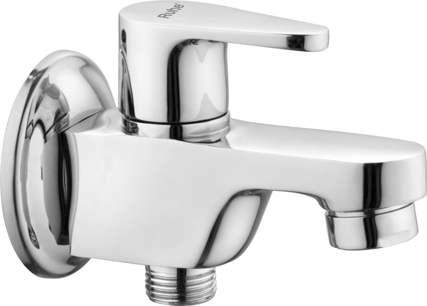 RUHE Eclipse Brass BIB Cock 2 IN 1 with Wall Flange (Chrome Finish) For Attaching Hand Shower Bib Tap Faucet(Wall Mount Installation Type)
