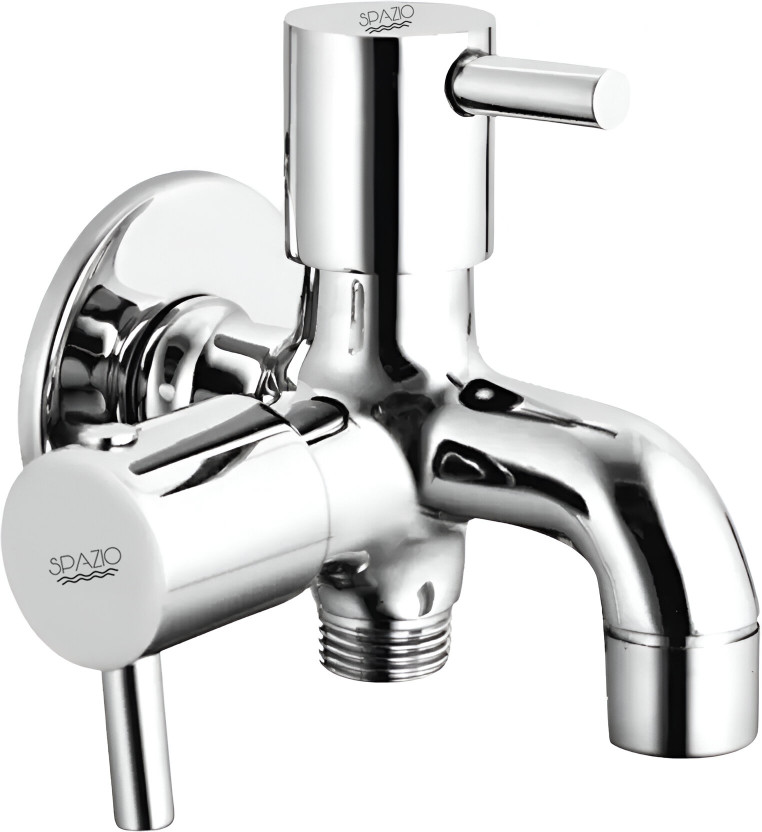 Spazio Premium Quality Brass Turbo Collection 2 Way Bib Cock (Pack of 1) For Bathroom and Kitchen Chrome Silver Plated Bib Tap Faucet(Wall Mount Installation Type)