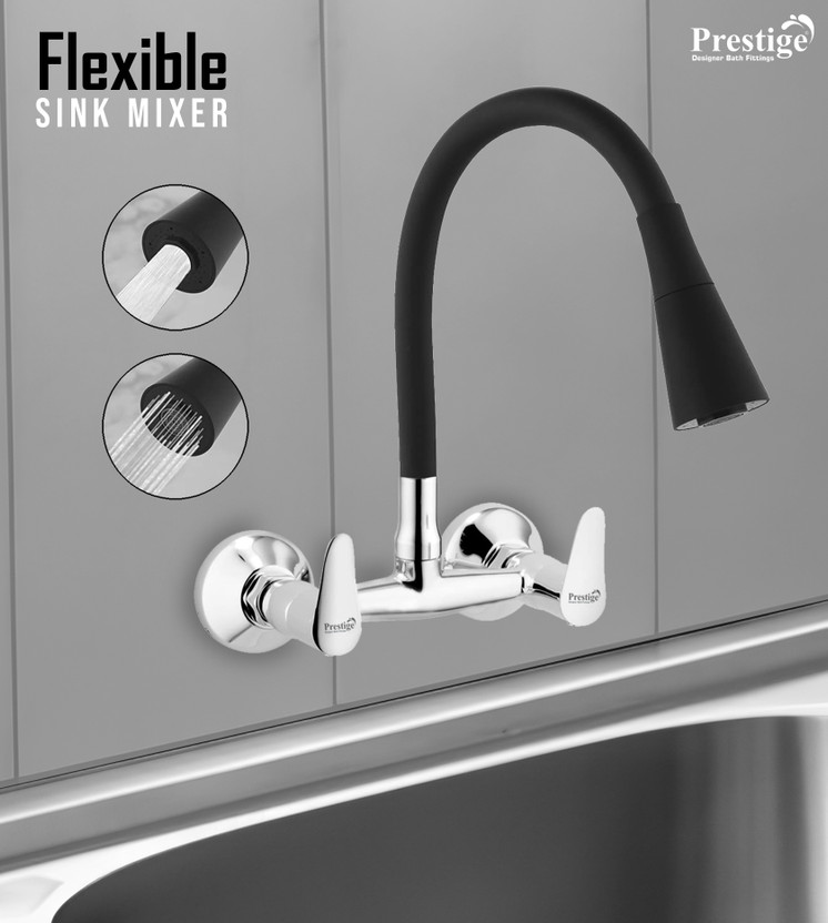 Prestige Vignet Brass Sink Mixer with Dual Flow Flexible Swivel Spout, Kitchen Mixer Faucet(Wall Mount Installation Type)