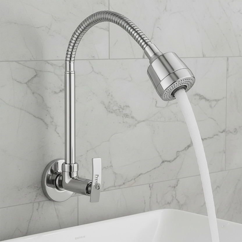 Prestige (Brass) Passion Kitchen Spout Flexible Sink Cock with Spout Rain Spray and Flange Pillar Tap Faucet(Wall Mount Installation Type)