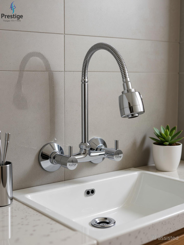 Prestige Turbo Brass Sink with Dual Flow Flexible Swivel Spout, Wall Mixer Faucet(Wall Mount Installation Type)