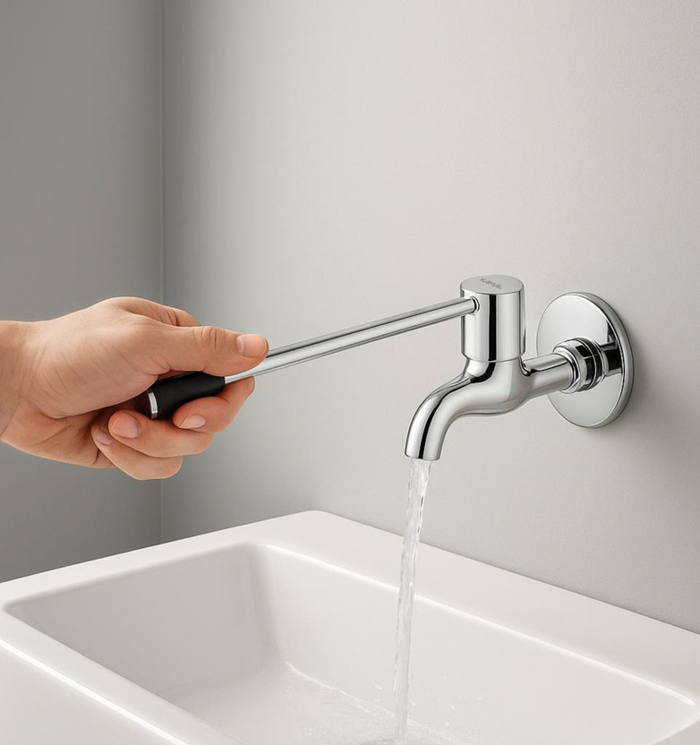 KAMAL Elbow Action Bib Tap - Dixy | Heavy Brass Body | Hospital & Utility Use | Chrome Finish Faucet with Wall Flange | Hospital & Utility Use Bib Tap Faucet(Wall Mount Installation Type)