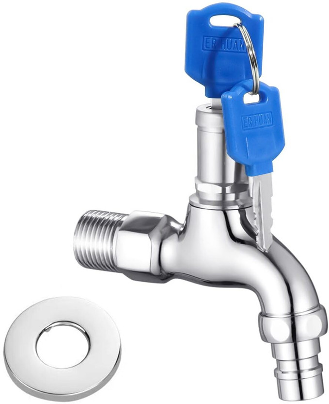 SERPLEX by HASTHIP Outdoor Faucet Lock System Adjustable Stainless Steel Faucet Outdoor Faucet Lock System 12 Faucet Stainless Steel Adjustable for Hose Use Bib Tap Faucet(Wall Mount Installation Type)