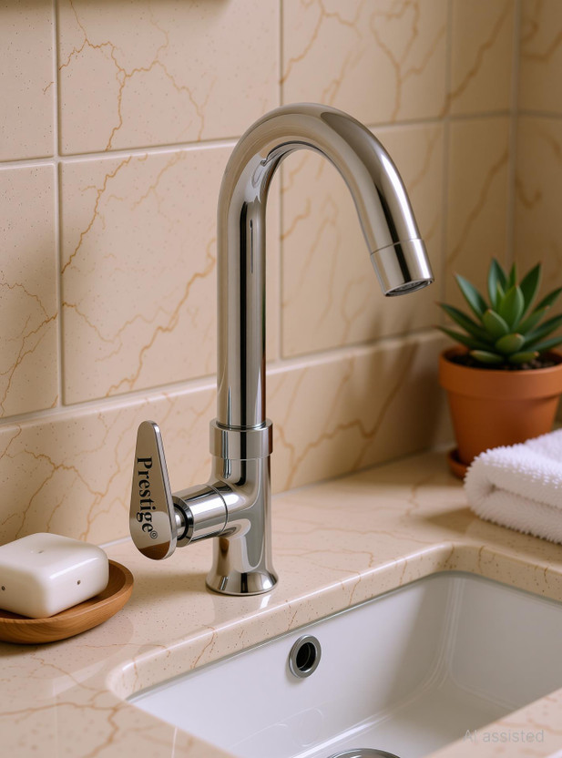 Prestige Brass Slim Swan Neck Swan Neck Silver plated Tap Faucet Pillar Tap Mixer Faucet Pillar Tap Faucet(Deck Mount Installation Type)