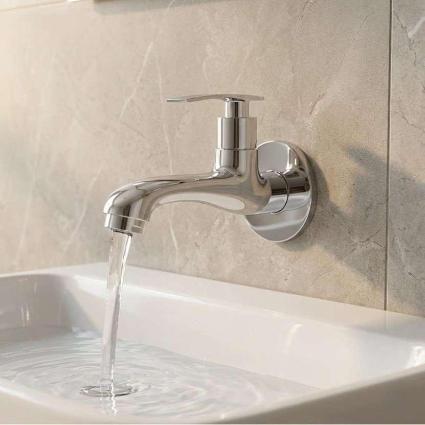 KAMAL Long Body Bib Tap Vista| Mirror Finish Tap Ideal for Bathroom, Kitchen Wash Area Bathroom Bib Tap Faucet(Wall Mount Installation Type)