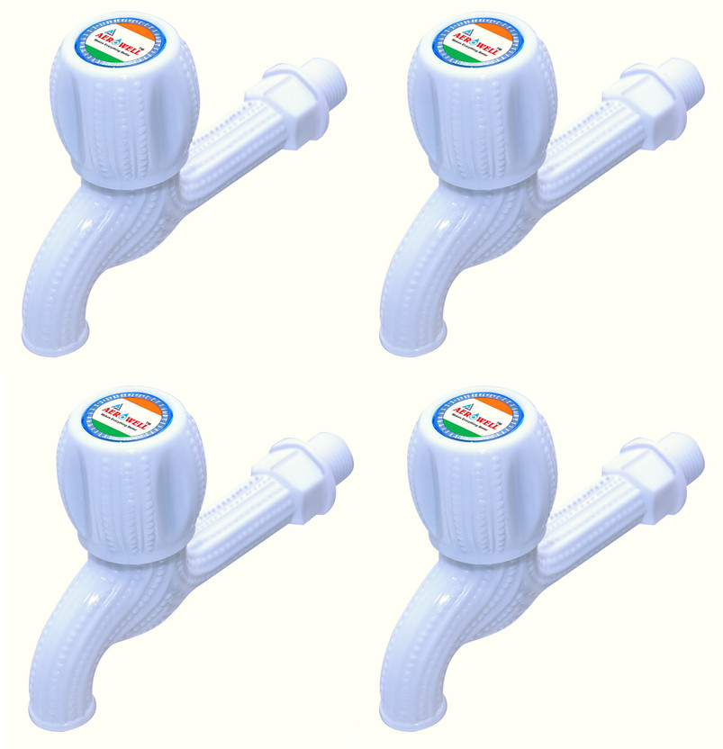 aerowell PVC Long Body Bibcock Long Body zibra BIB Cock Kitchen/ Bathroom Faucet - Pack of 4 Bib Tap Faucet(Wall Mount Installation Type)