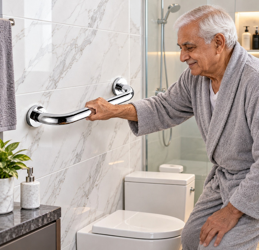BSI by BHANMATI SANITARY ITEMS 9 Inch SS304 Multipurpose Safety Grab Bar for Bathroom Health  Faucet(Wall Mount Installation Type)