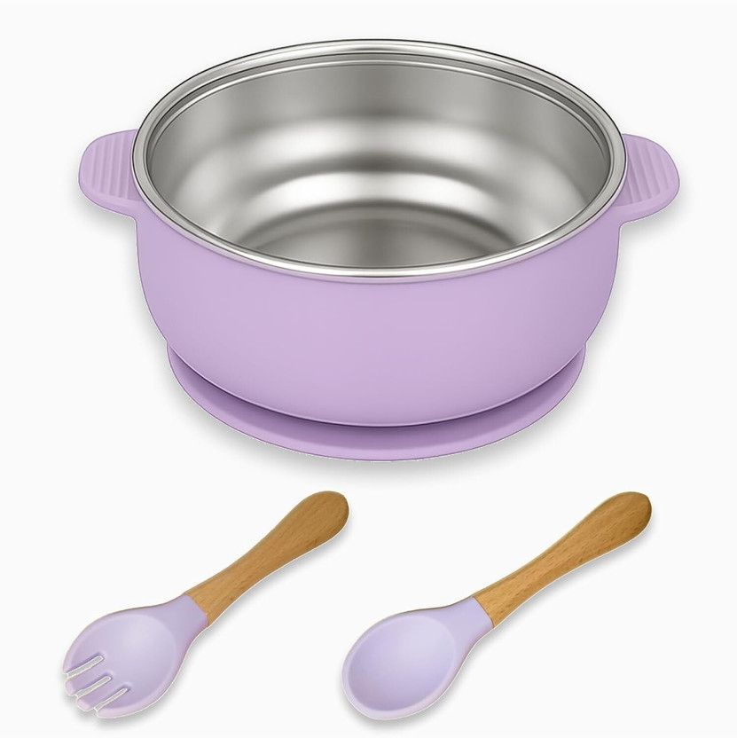 Renva Renva Silicone Baby Spoons and Forks With Suction Baby Bowls for Baby Food Feeding  - Silicone(Purple) - Flipkart Deal