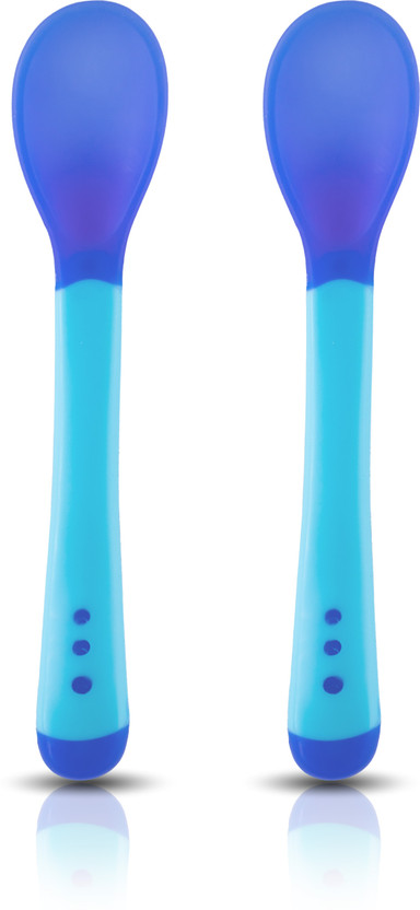 LuvLap Tiny Love Heat Sensitive Baby Feeding Spoon Set, Soft Silicone Tip, 2 Pcs,  - Silicone(Blue)