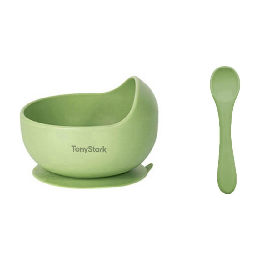 TONY STARK Silicone Baby Feeding Bowl & Spoon Set,Suction Baby Bowl &Soft Spoon for Toddler  - Silicone(Green)