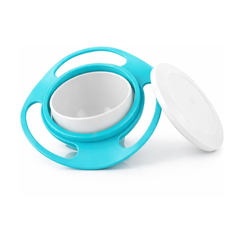 KALVYA VENTURES 360° Rotating Baby Feeding Bowl | Non-Spill Gyro Bowl with Lid for Kids 6 - 12  - Plastic(Blue)