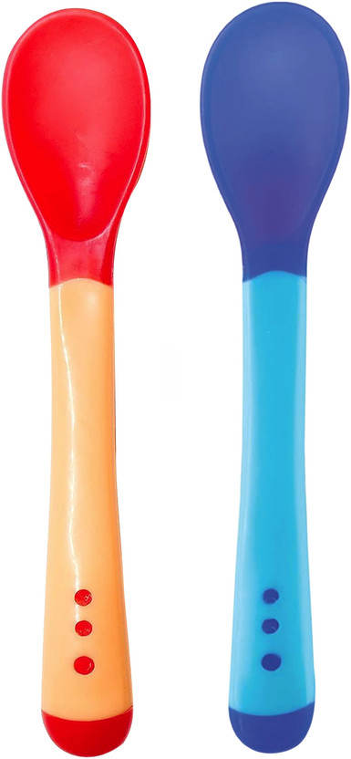 naughty kidz Combo of 2 Feed with Ease Heat Sensitive Baby Feeding Spoon, BPA Free, 3 Months+  - Silicone(Blue and Red)