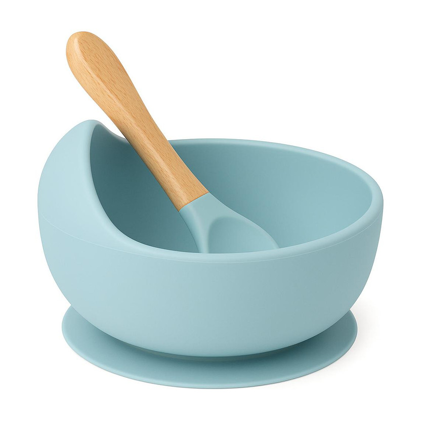 Foxin Baby Feeding Bowl Set | Silicone Suction Bowl & Spoon for Kids  - Food Grade Silicone(sky blue)