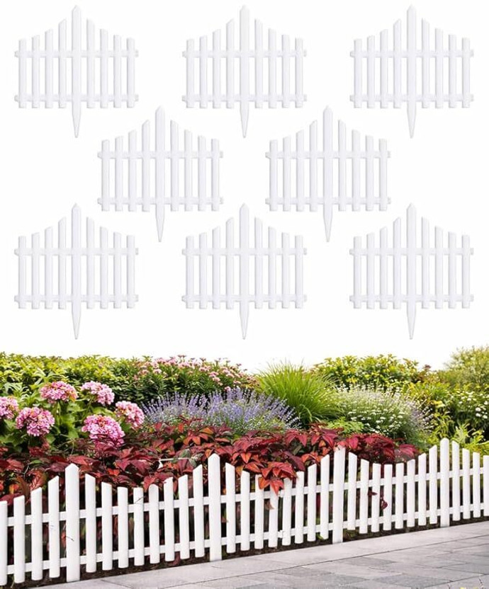 DOMVIQUE Garden Border Fence for Lawn, Plants & Yard Pack of 8_10 Feet Plastic Fence Post(22 cm)