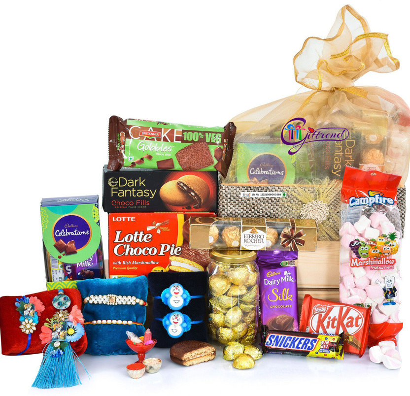 Giftrend Rakhi Gift for Brother Gourmet Chocolates and Rakhi for kid Jute Gift Box(Multicolor)