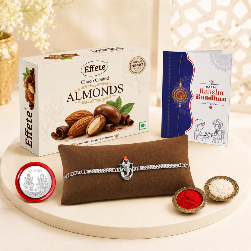 Effete Rakhi gift for brother with Chocolate Almond(32-GM)|Rakhi Set|K1_A25_CA32 Assorted Gift Box(Multicolor)