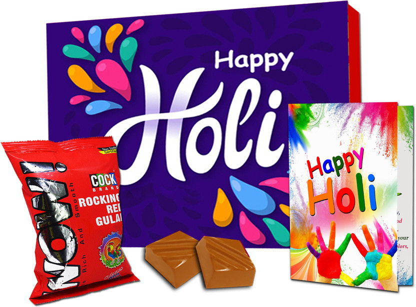 Midiron Natural & Herbal Gulal Box (Happy Holi Greeting Card and Delicious Paper Gift Box(Multicolor)