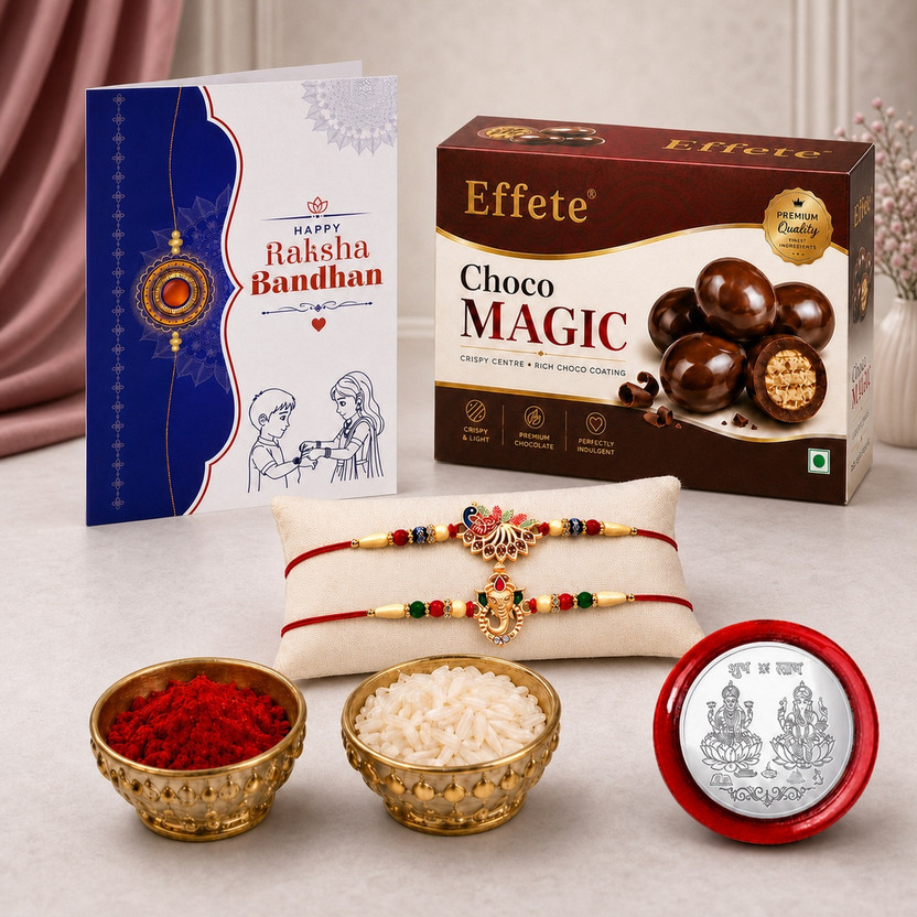 Effete Rakhi gift for brother with Choco Magic(32-GM) | Rakhi set |Y22K2_251+252_CM32 Assorted Gift Box(Multicolor)