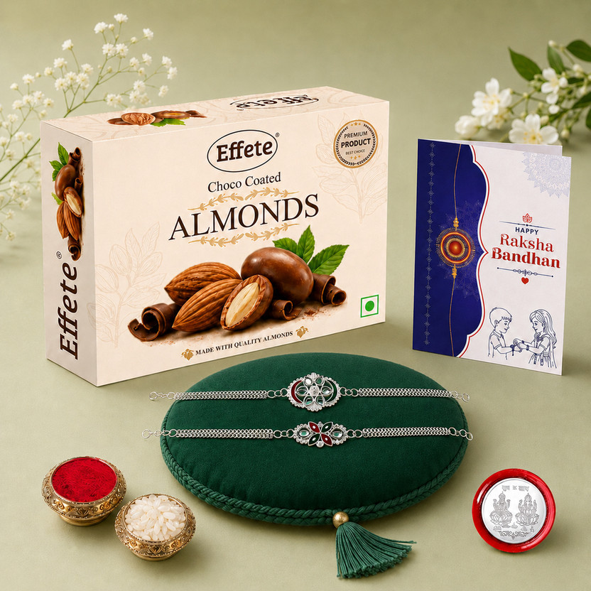 Effete Rakhi gift for brother with Chocolate Almond(32-GM)|Rakhi Set|Y22K2_A1+A2_CA32 Assorted Gift Box(Multicolor)