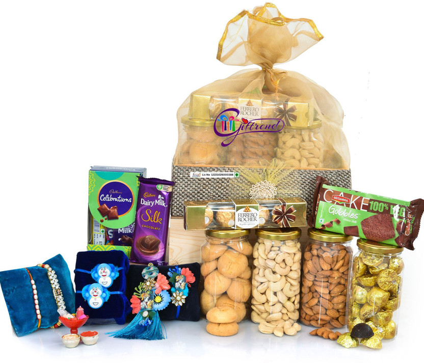 Giftrend Rakhi Gift Set with Nuts Chocolate | Gourmet Raksha Bandhan Gift for Brother Jute Gift Box(Multicolor)