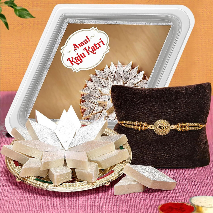 TIED RIBBONS Rakhi for Brother with Sweets - 1 Ganesh Rakhi with Amul Kaju Katli Gift Hamper Assorted Gift Box(Multicolor)