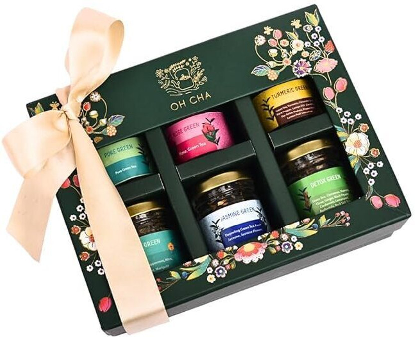 Oh Cha Tea Box | Tea Gift Set with 6 Exquisite Tea Flavors Assorted Gift Box(Green)