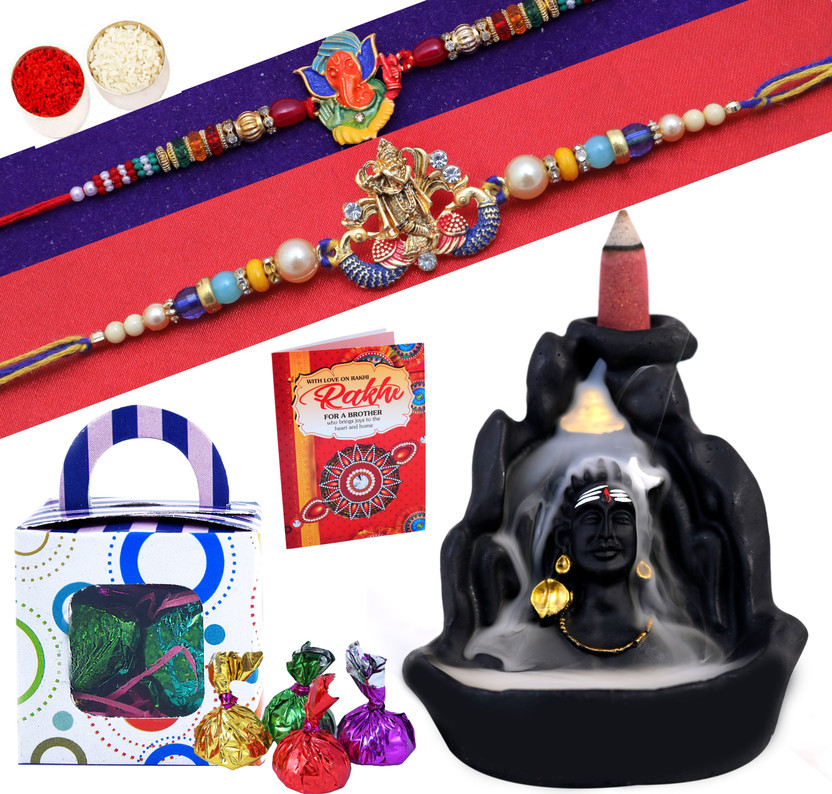 MANTOUSS Rakhi for brother with idol set Brass, Polyresin Gift Box(Multicolor)