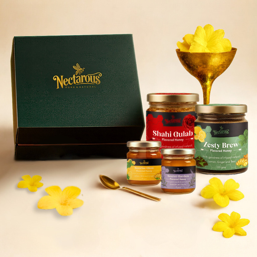 Nectarous Pure & Natural Premium Gift Set Healthy|Spoon,New Flavourful Mischiefs|Luxury Gifting Hamper Glass Gift Box(Multicolor)