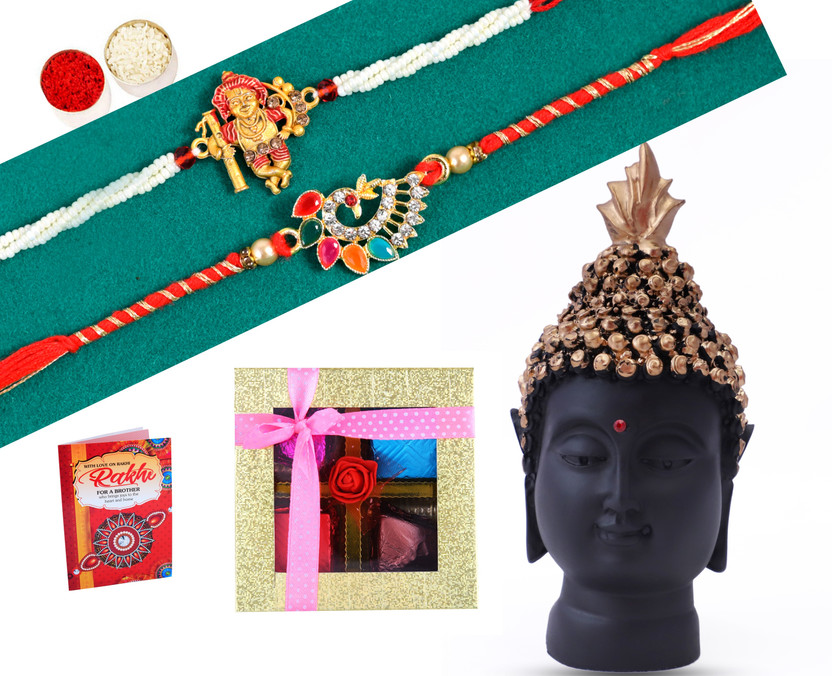 MANTOUSS Rakhi for brothers/bhai bhabi rakhi Paper, Polyresin, Cotton, Silk Gift Box(Multicolor, Red)