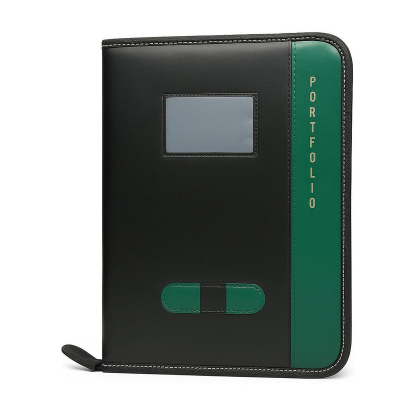 filenest Premium PU Leather Executive Portfolio Folder (B4 Size, 20-Leaf)(Set Of 1, Black, Green (Dual-Tone Premium Finish))