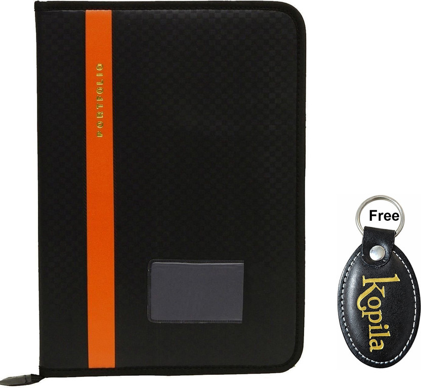 Kopila Synthetic Leather Good Quality 20 Leef'S Portfolio professional,office file,document bag,/certificate,file folder Orange file Set of 1 Compatabile Paper Size A4& FS(Set Of 1, Orange, Black)