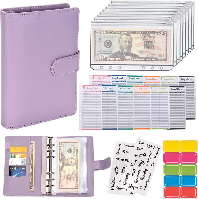 PRSVIKE Budget Binder, Money Saving Binder Faux Leather, Paper, Plastic, Metal(Set Of 1, Purple)