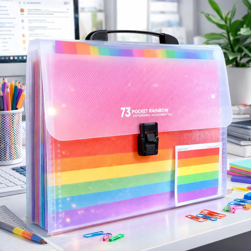 ZORIADA Plastic A4 Size Portable Expanding 13 Pockets Plastic File Folder Organizer with Carry Handle(Set Of 1, Multicolor)