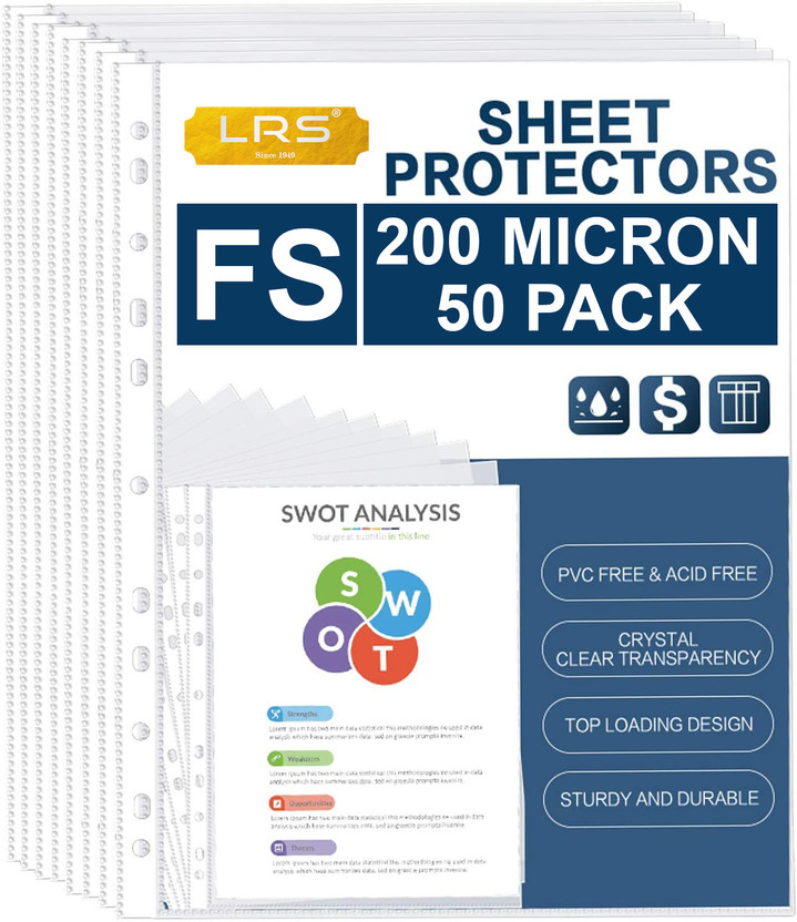 LRS Legal Size 200 Micron Polypropylene Sheet Protectors(Set Of 50, Transparent)
