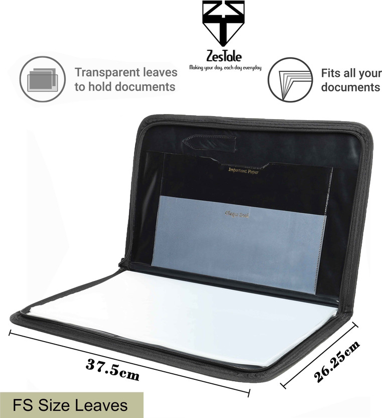 ZesTale PU Leather Document Holder/ Certificate Cover (20 leafs) File Folder(Set Of 1, Black)