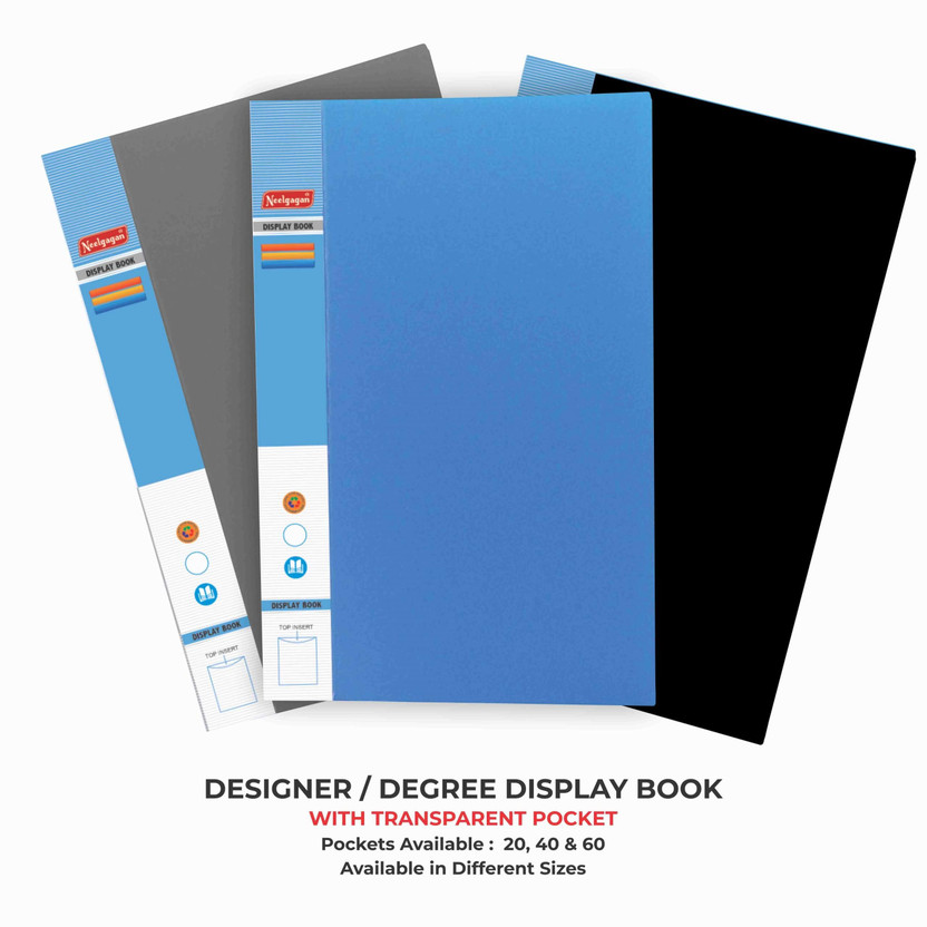 NEELGAGAN No.415 Plastic Premium Display File A4 Size - 20 Pockets Plastic Portfolio File(Set Of 3, Multicolor)