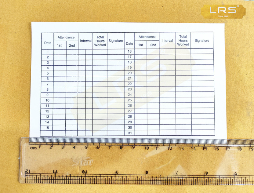 LRS Paper Attendance Card for Daily Payroll Wages Workmans(Set Of 50, White)