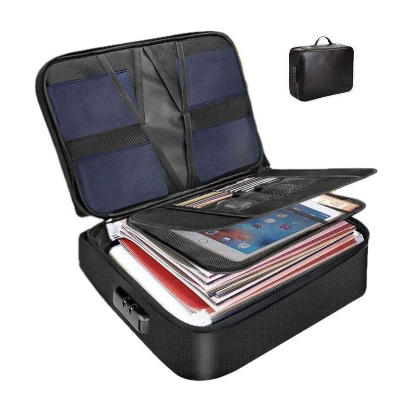 RESTIV Zipper Travel Document File Organizer Multiple Folder Bag with Safety Code Lock Multilayer Travel File Organiser Waterproof Document Storage Bag File Folders Bag(Set Of 1, Black)