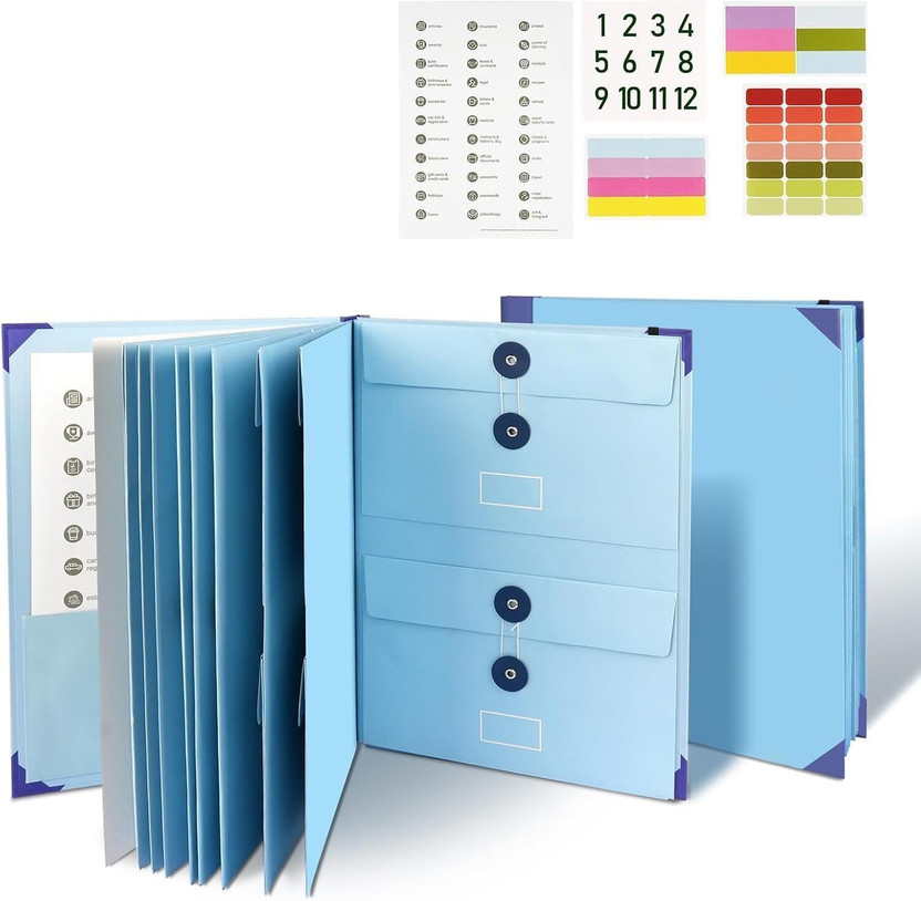 Touchcart Paper Document Organizer File with Labels(Set Of 1, Blue)
