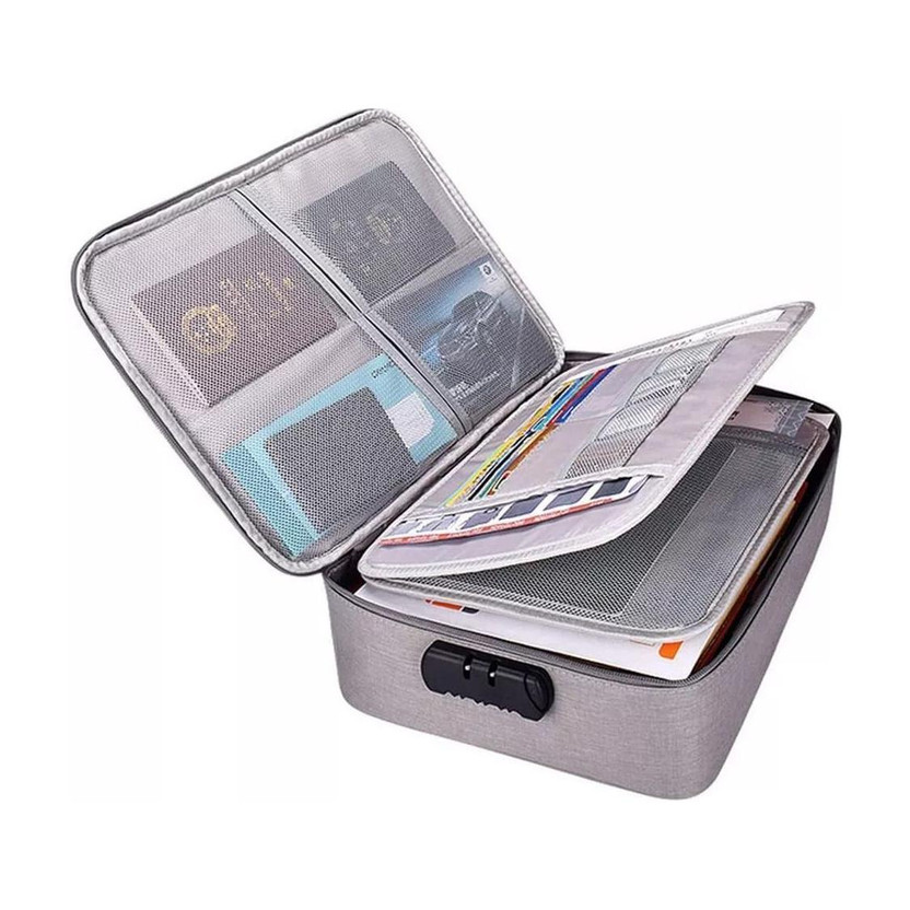 zontic Zipper Travel Document File Organizer Multiple Folder Bag with Safety Code Lock Multilayer Travel File Organiser Waterproof Document Storage Bag File Folders Bag(Set Of 1, Grey)