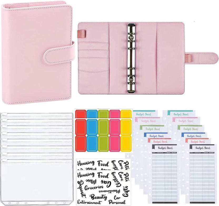 Vinskep Faux Leather, Paper, Plastic, Metal File Folder Ring Binder Notebook Set(Set Of 1, Pink)