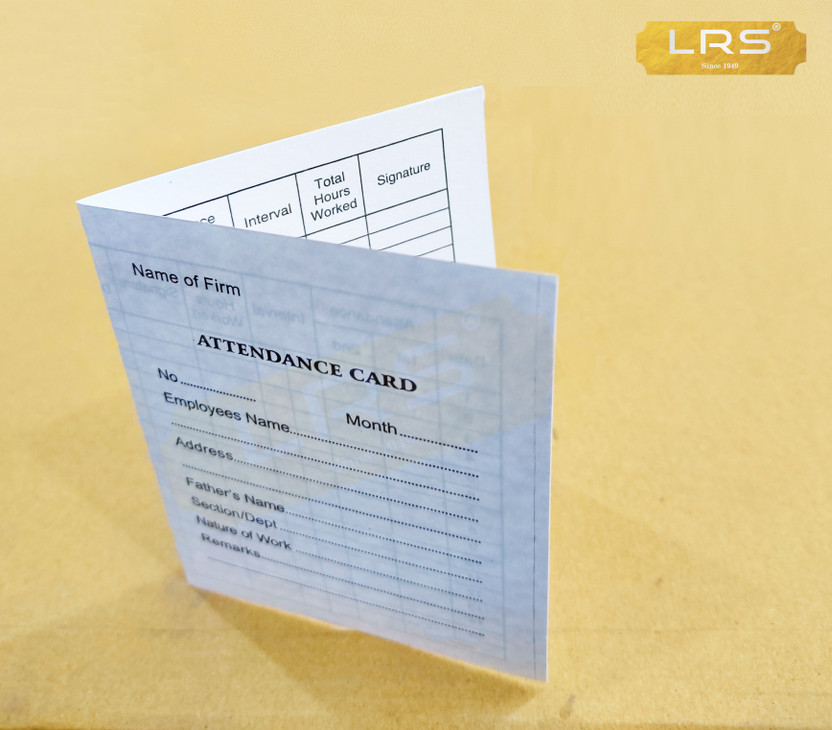 LRS Paper Attendance Card for Daily Payroll Wages Workmans - 100 Pack(Set Of 100, White)