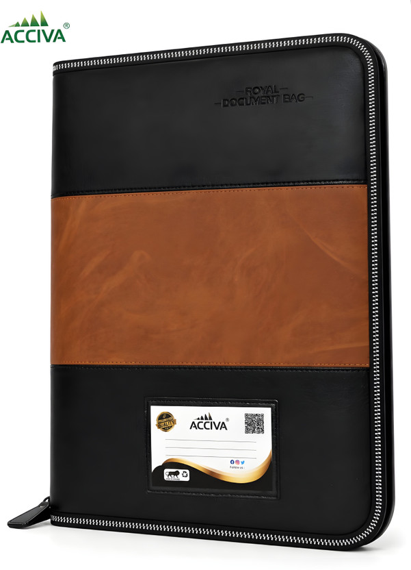 ACCIVA Faux Leatherette Documents File Folder , Files for documents , Certificate Holder File with 20 Leaves(Set Of 1, Black, Tan)