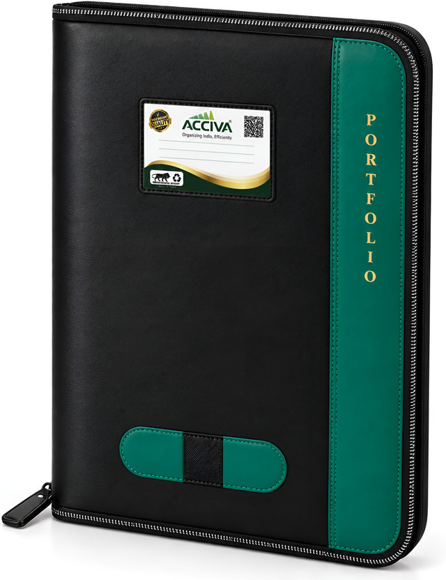 ACCIVA Faux Leather 20 Leafs Multi-Color File Folder for documents, Certificate Holder file, Documents File in FS Size (Bigger than A4)(Set Of 1, Black, Green)