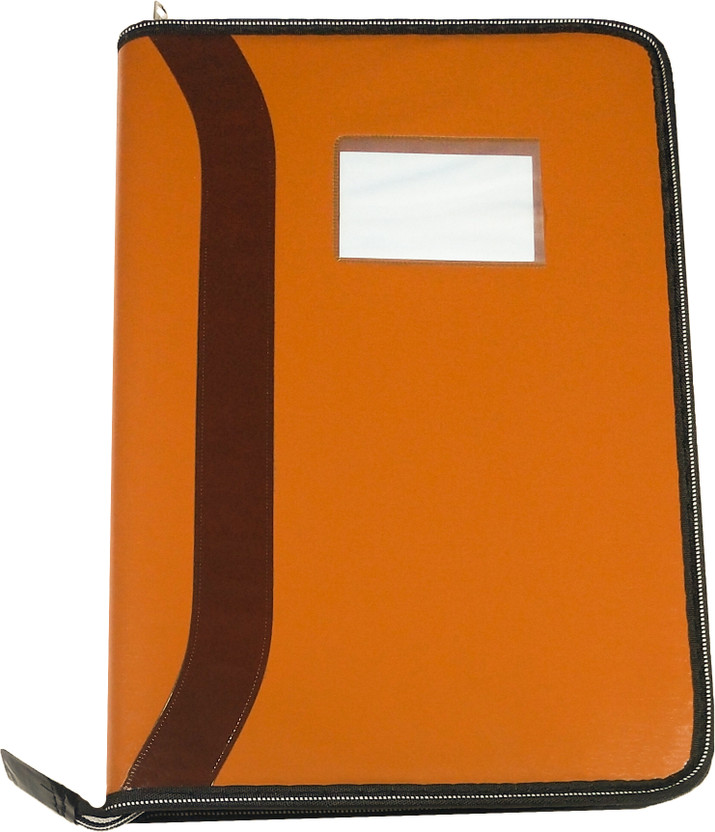 SHINING ZON Leather 10 Pocket Zipper File Folder For Documents Certificates(Set Of 2, Orange)