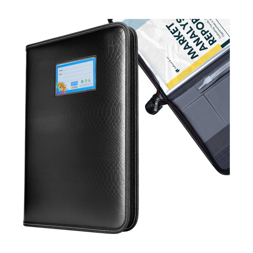 Skrill PU Leather A4 / FC File Folder With 20 Pockets(Set Of 1, Black)